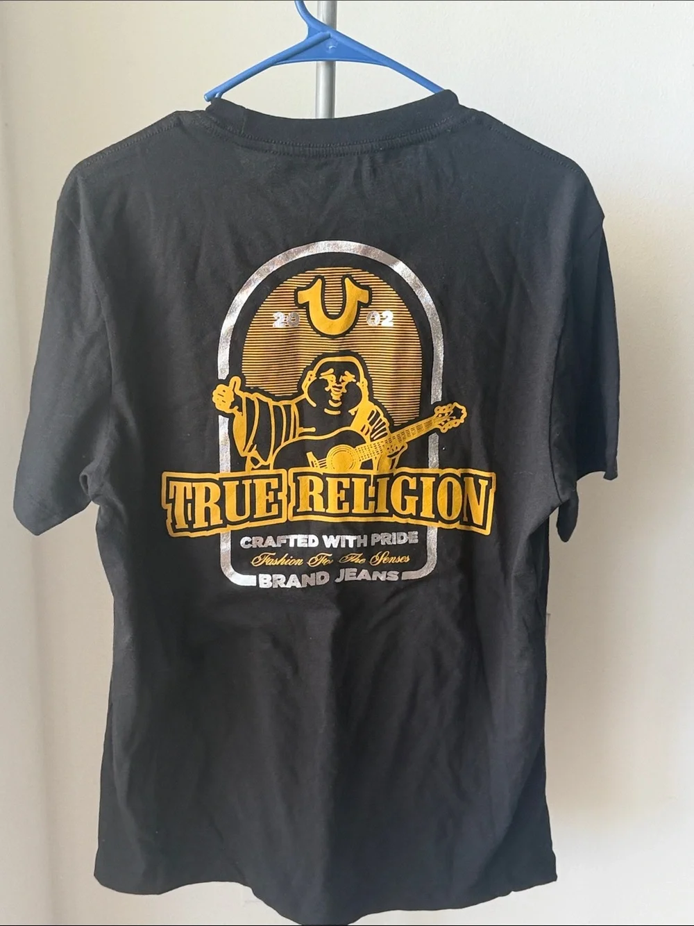 True Religion Black Tee with Yellow Chest Logo